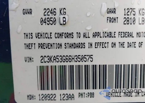 2006 Chrysler 300 Touring z USA, uszkodzony, nr VIN 2C3KA53G66H350575